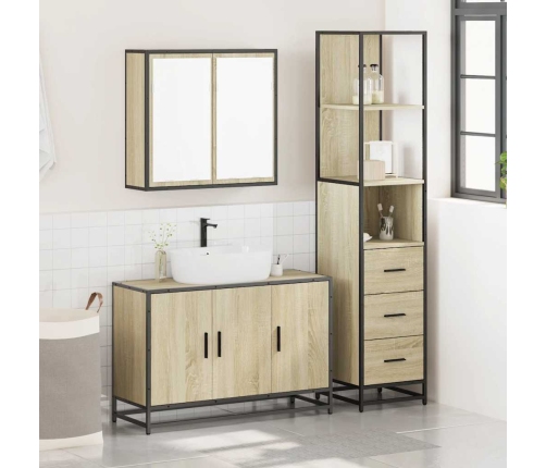 Set de muebles de baño 3 pzas madera contrachapada roble Sonoma