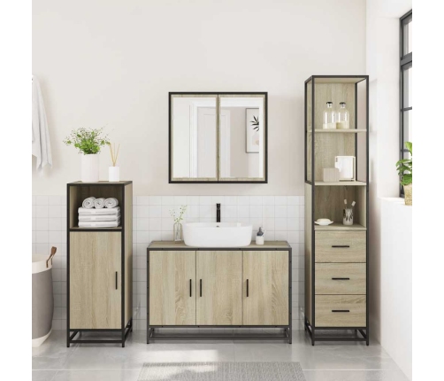 Set de muebles de baño 3 pzas madera contrachapada roble Sonoma