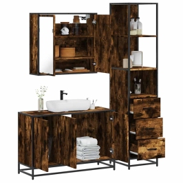 Set de muebles baño 3 pzas madera contrachapada roble ahumado