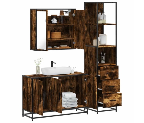 Set de muebles baño 3 pzas madera contrachapada roble ahumado