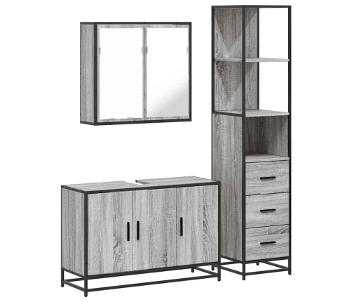 Set de muebles de baño 3 pzas madera contrachapada gris sonoma