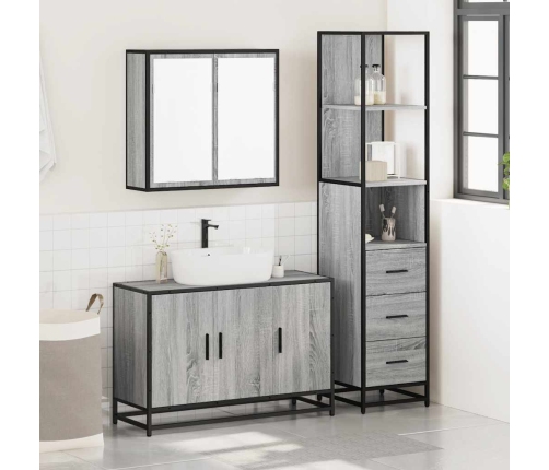 Set de muebles de baño 3 pzas madera contrachapada gris sonoma