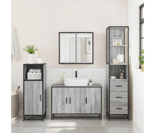 Set de muebles de baño 3 pzas madera contrachapada gris sonoma