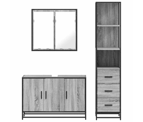 Set de muebles de baño 3 pzas madera contrachapada gris sonoma