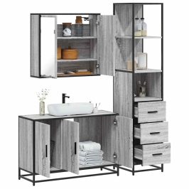 Set de muebles de baño 3 pzas madera contrachapada gris sonoma