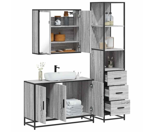 Set de muebles de baño 3 pzas madera contrachapada gris sonoma