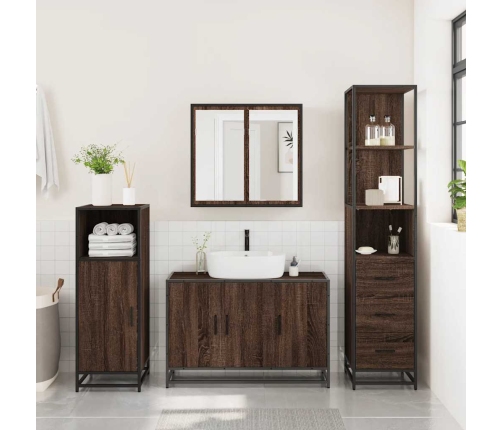 Set de muebles baño 3 pzas madera contrachapada roble marrón