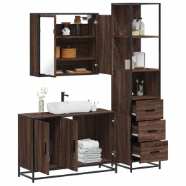 Set de muebles baño 3 pzas madera contrachapada roble marrón