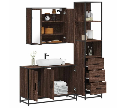 Set de muebles baño 3 pzas madera contrachapada roble marrón