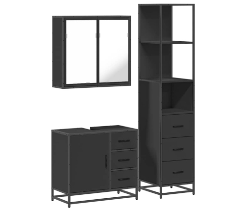 Juego de muebles de baño 3 pzas madera contrachapada negro