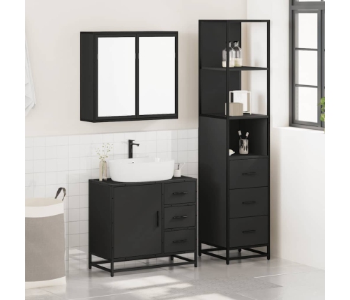 Juego de muebles de baño 3 pzas madera contrachapada negro