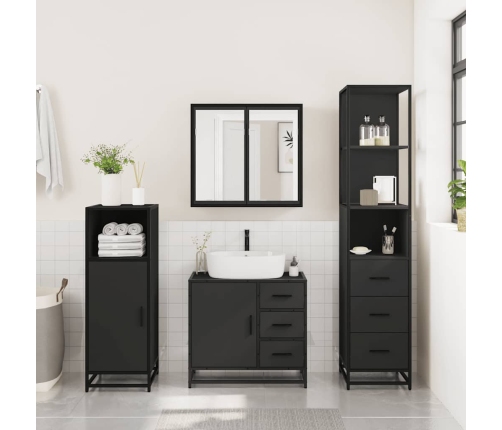 Juego de muebles de baño 3 pzas madera contrachapada negro