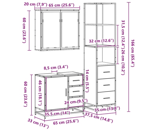 Juego de muebles de baño 3 pzas madera contrachapada negro