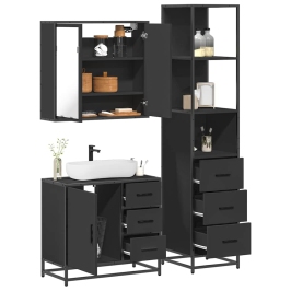 Juego de muebles de baño 3 pzas madera contrachapada negro