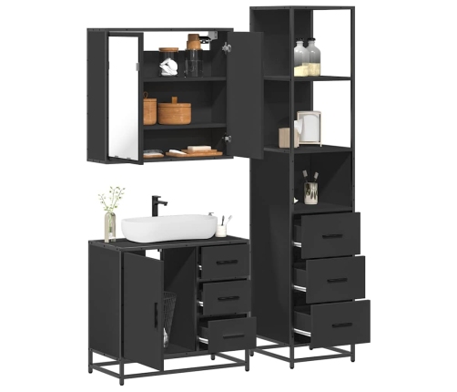 Juego de muebles de baño 3 pzas madera contrachapada negro