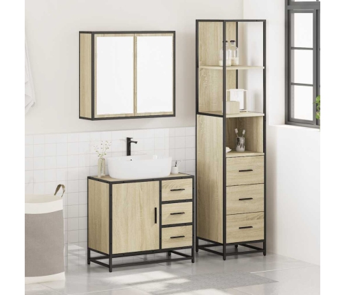 Set de muebles de baño 3 pzas madera contrachapada roble Sonoma