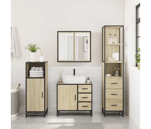 Set de muebles de baño 3 pzas madera contrachapada roble Sonoma