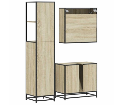 Set de muebles de baño 3 pzas madera contrachapada roble Sonoma