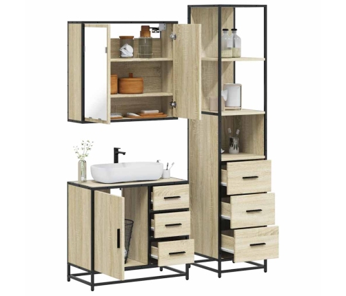 Set de muebles de baño 3 pzas madera contrachapada roble Sonoma