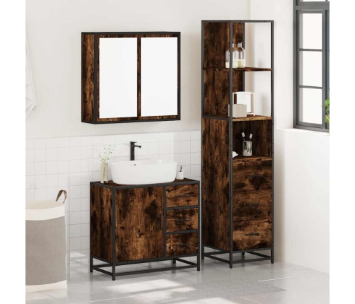 Set de muebles baño 3 pzas madera contrachapada roble ahumado