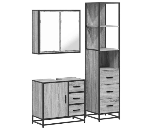 Set de muebles de baño 3 pzas madera contrachapada gris sonoma