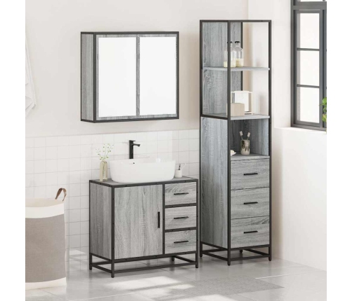 Set de muebles de baño 3 pzas madera contrachapada gris sonoma