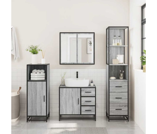 Set de muebles de baño 3 pzas madera contrachapada gris sonoma