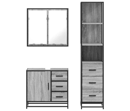 Set de muebles de baño 3 pzas madera contrachapada gris sonoma