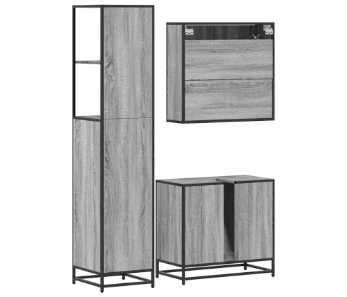 Set de muebles de baño 3 pzas madera contrachapada gris sonoma