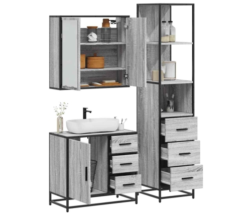 Set de muebles de baño 3 pzas madera contrachapada gris sonoma