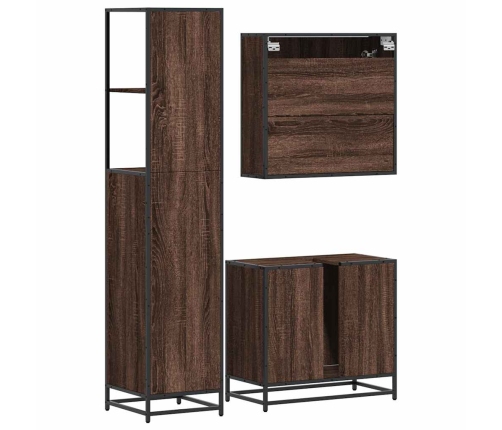 Set de muebles baño 3 pzas madera contrachapada roble marrón