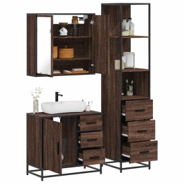 Set de muebles baño 3 pzas madera contrachapada roble marrón