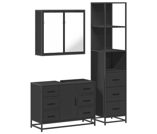 Juego de muebles de baño 3 pzas madera contrachapada negro