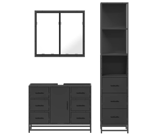 Juego de muebles de baño 3 pzas madera contrachapada negro