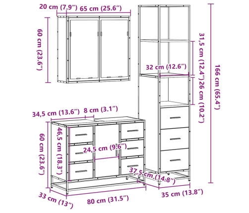 Juego de muebles de baño 3 pzas madera contrachapada negro