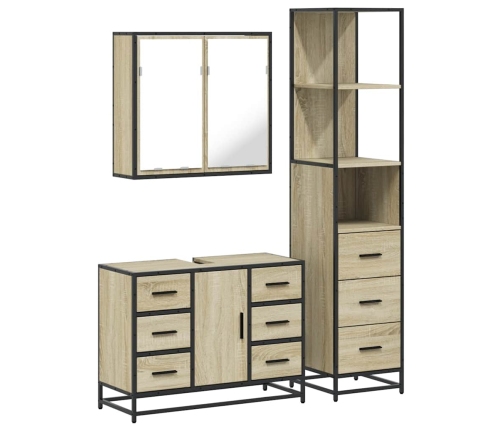 Set de muebles de baño 3 pzas madera contrachapada roble Sonoma