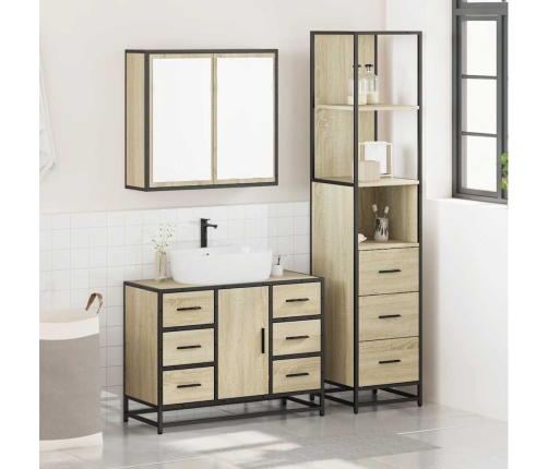 Set de muebles de baño 3 pzas madera contrachapada roble Sonoma