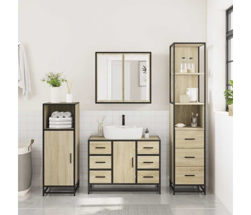 Set de muebles de baño 3 pzas madera contrachapada roble Sonoma