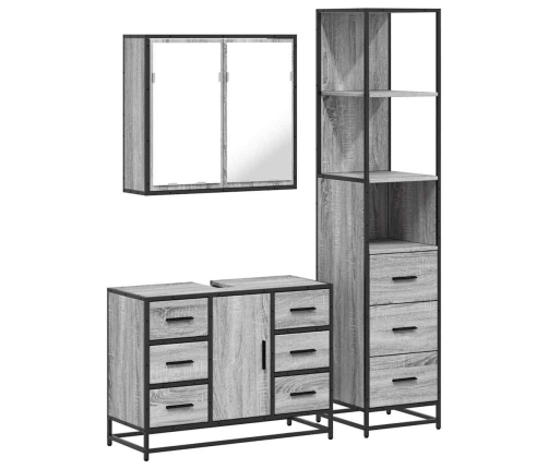 Set de muebles de baño 3 pzas madera contrachapada gris sonoma