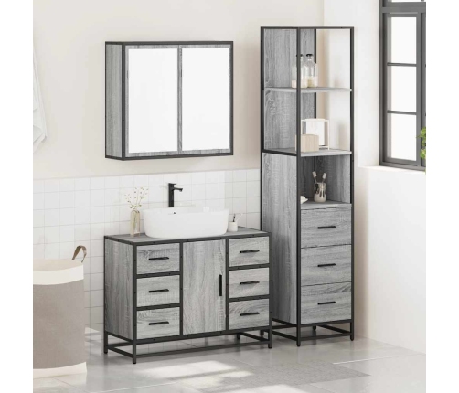 Set de muebles de baño 3 pzas madera contrachapada gris sonoma