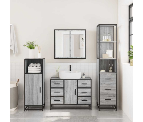 Set de muebles de baño 3 pzas madera contrachapada gris sonoma