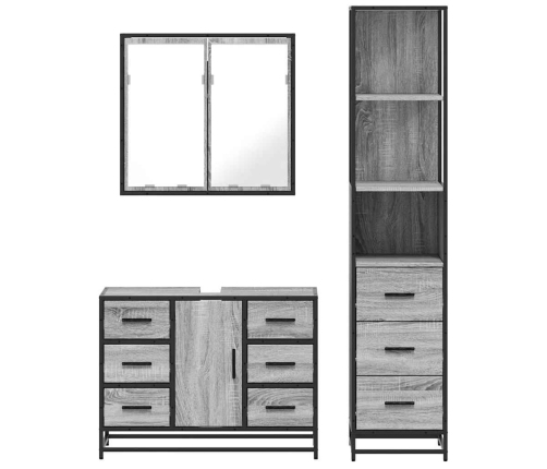 Set de muebles de baño 3 pzas madera contrachapada gris sonoma