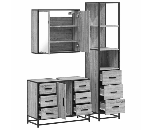 Set de muebles de baño 3 pzas madera contrachapada gris sonoma