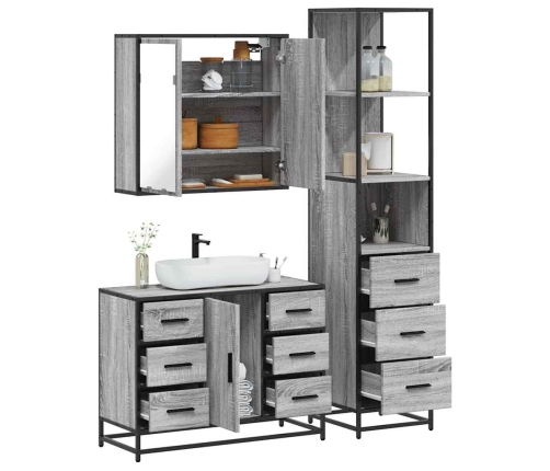 Set de muebles de baño 3 pzas madera contrachapada gris sonoma