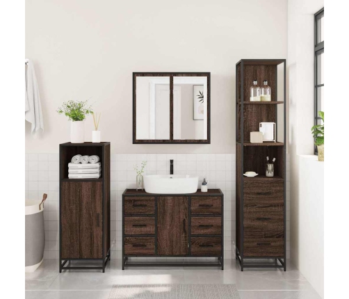 Set de muebles baño 3 pzas madera contrachapada roble marrón