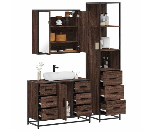 Set de muebles baño 3 pzas madera contrachapada roble marrón