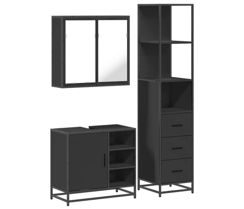 Juego de muebles de baño 3 pzas madera contrachapada negro