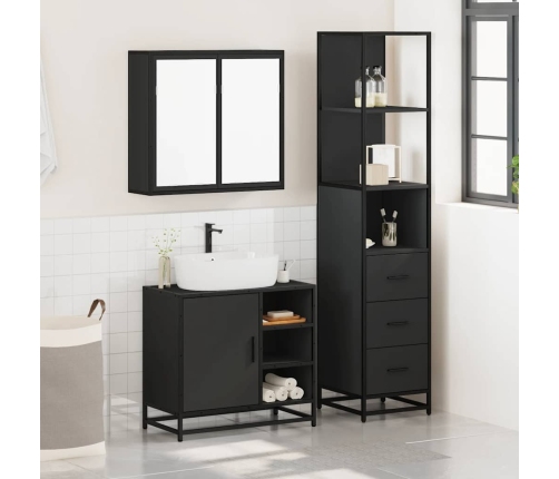 Juego de muebles de baño 3 pzas madera contrachapada negro