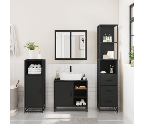 Juego de muebles de baño 3 pzas madera contrachapada negro