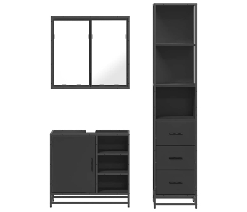 Juego de muebles de baño 3 pzas madera contrachapada negro